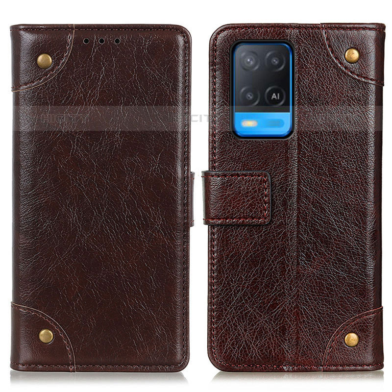 Funda de Cuero Cartera con Soporte Carcasa K06Z para Oppo A54 4G Marron