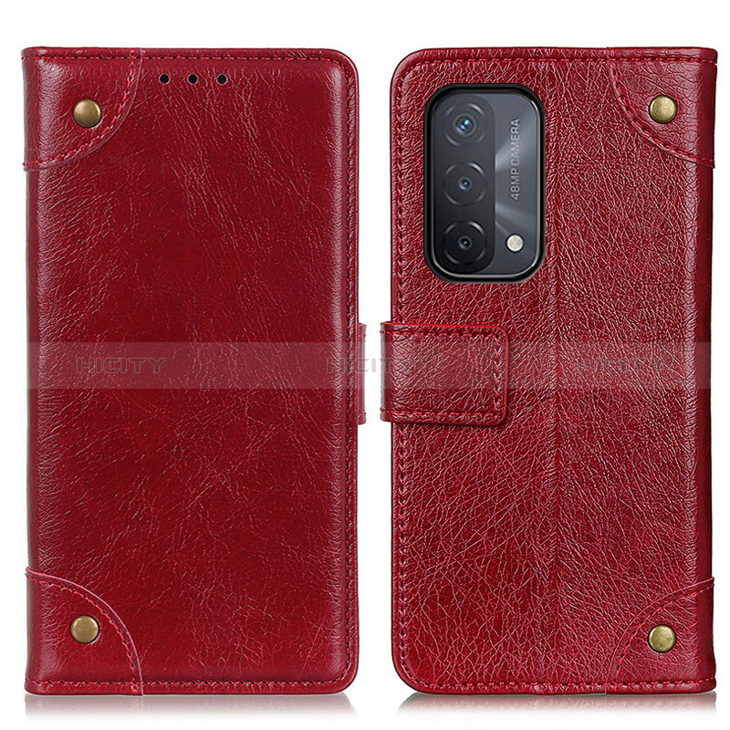 Funda de Cuero Cartera con Soporte Carcasa K06Z para Oppo A54 5G Rojo