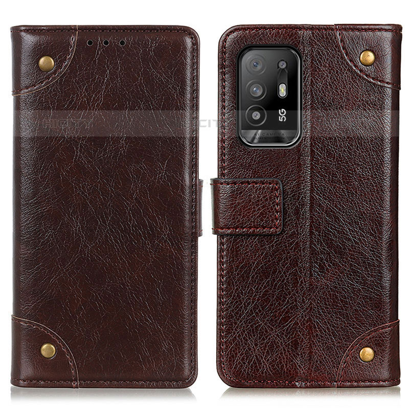 Funda de Cuero Cartera con Soporte Carcasa K06Z para Oppo A95 5G Marron