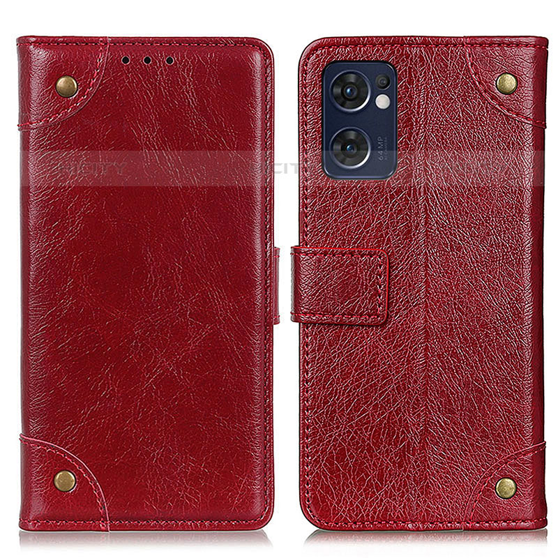 Funda de Cuero Cartera con Soporte Carcasa K06Z para Oppo Reno7 5G Rojo