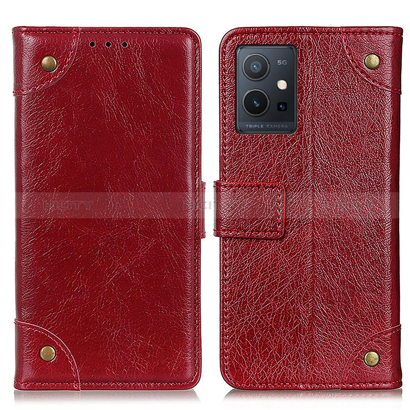 Funda de Cuero Cartera con Soporte Carcasa K06Z para Vivo Y30 5G Rojo