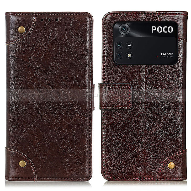 Funda de Cuero Cartera con Soporte Carcasa K06Z para Xiaomi Poco M4 Pro 4G Marron