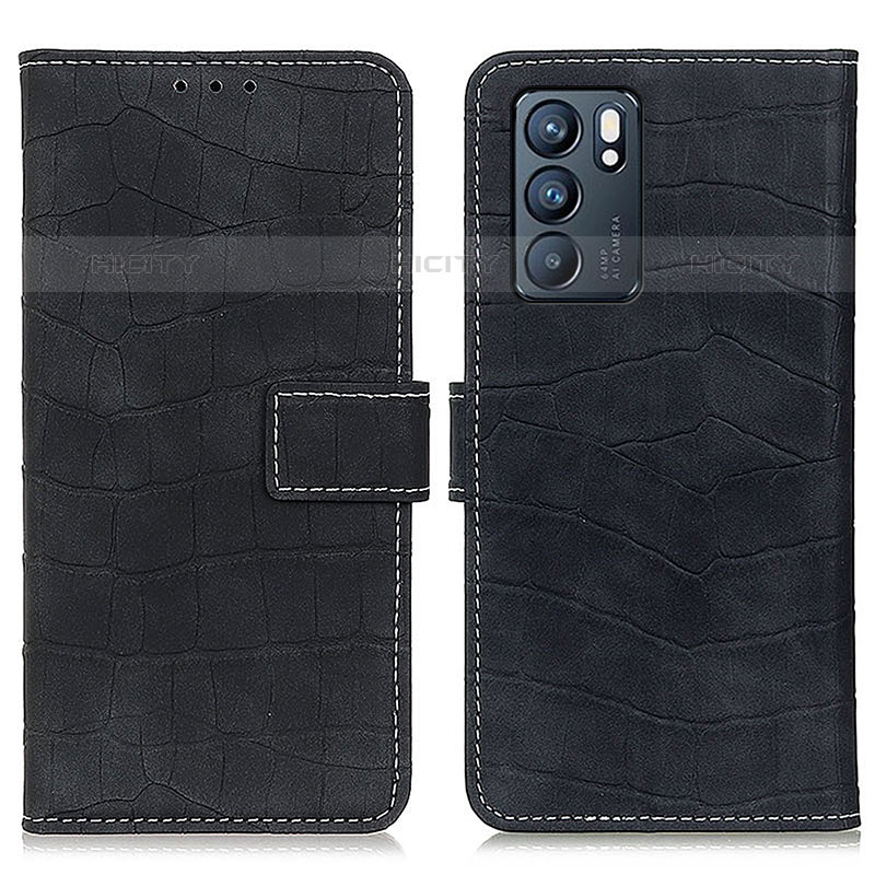 Funda de Cuero Cartera con Soporte Carcasa K07Z para Oppo Reno6 5G Negro