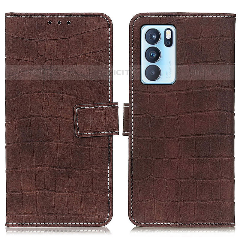 Funda de Cuero Cartera con Soporte Carcasa K07Z para Oppo Reno6 Pro 5G India Marron