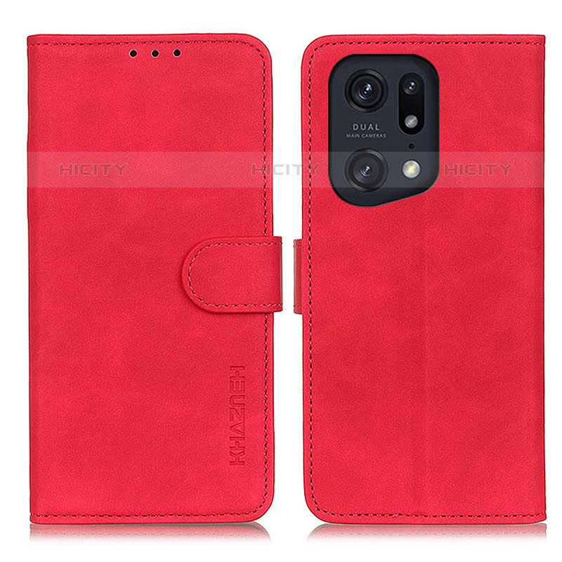 Funda de Cuero Cartera con Soporte Carcasa K09Z para Oppo Find X5 Pro 5G Rojo