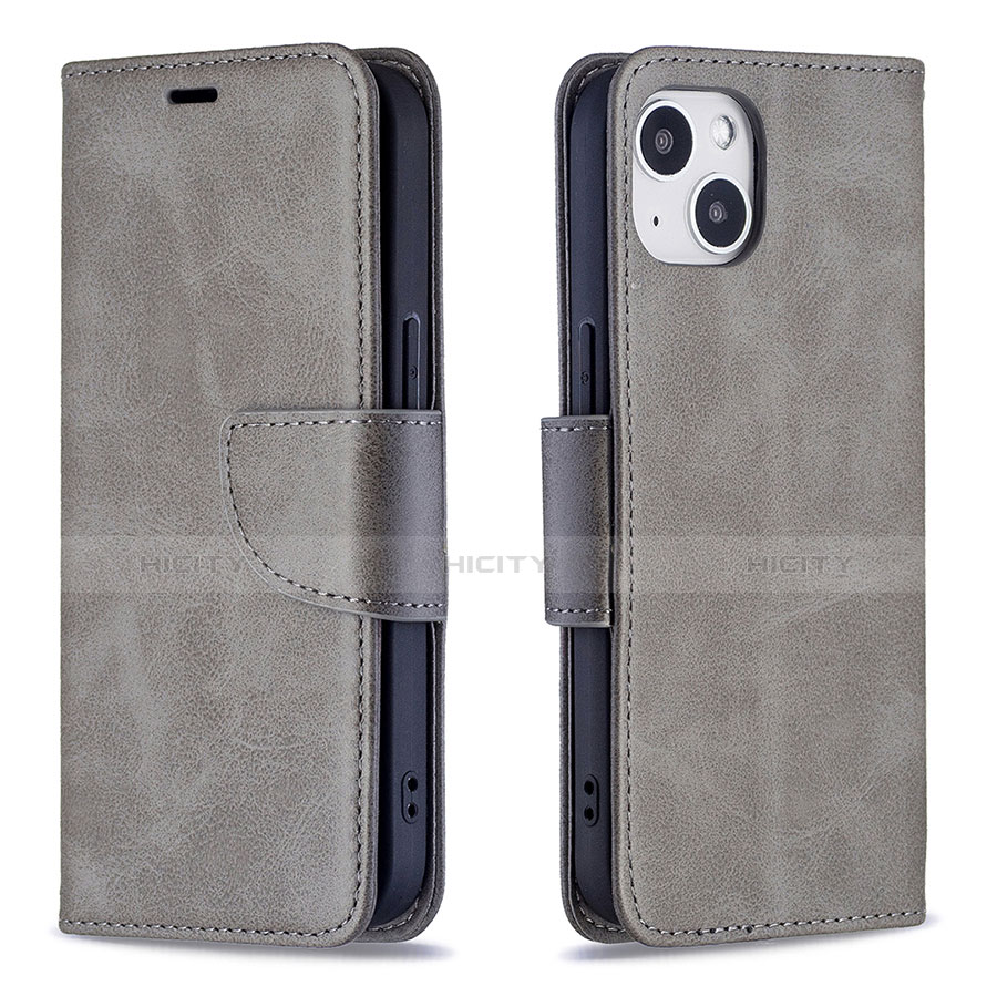 Funda de Cuero Cartera con Soporte Carcasa L01 para Apple iPhone 13 Gris