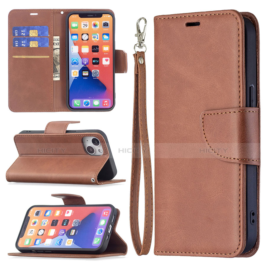 Funda de Cuero Cartera con Soporte Carcasa L01 para Apple iPhone 13 Marron