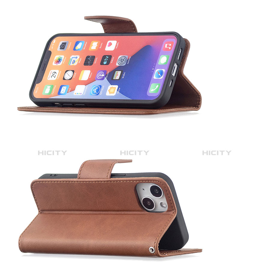 Funda de Cuero Cartera con Soporte Carcasa L01 para Apple iPhone 13 Marron