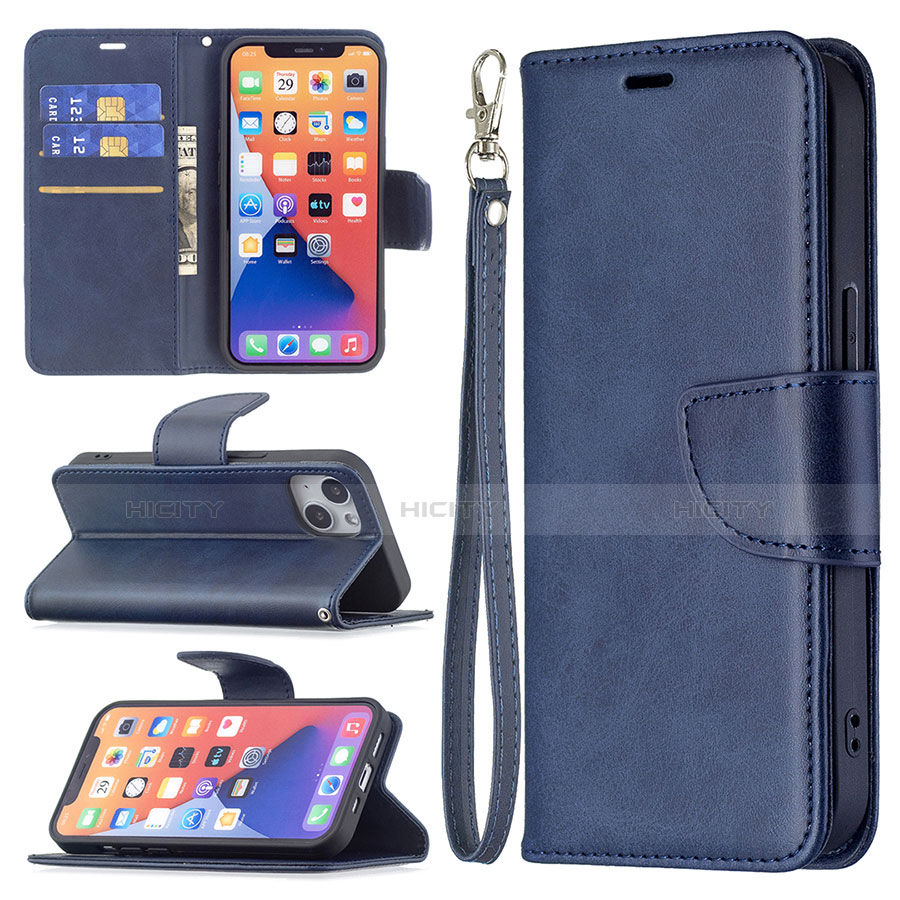 Funda de Cuero Cartera con Soporte Carcasa L01 para Apple iPhone 13 Mini Azul