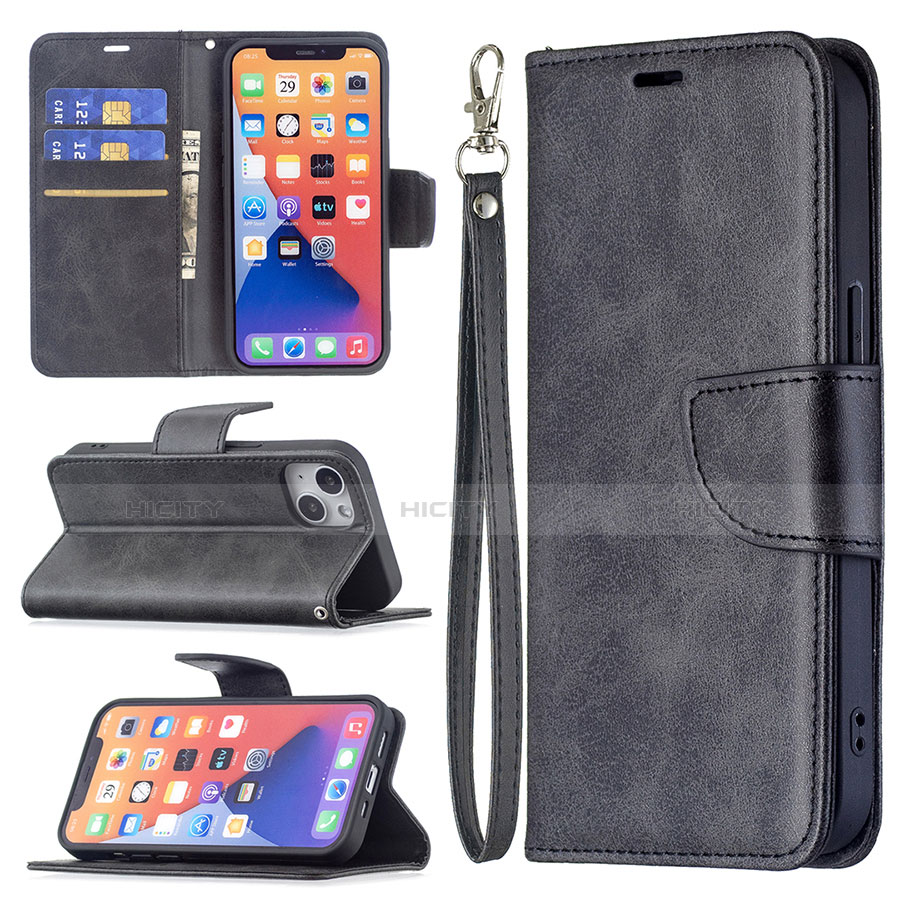 Funda de Cuero Cartera con Soporte Carcasa L01 para Apple iPhone 13 Mini Negro