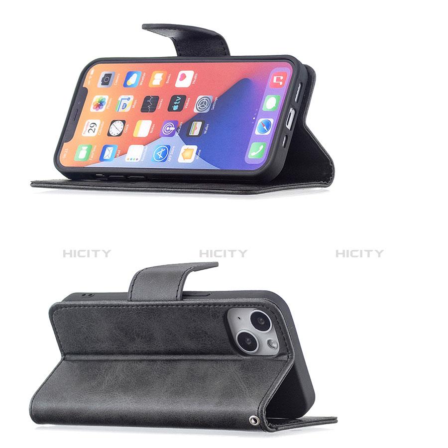 Funda de Cuero Cartera con Soporte Carcasa L01 para Apple iPhone 13 Mini Negro