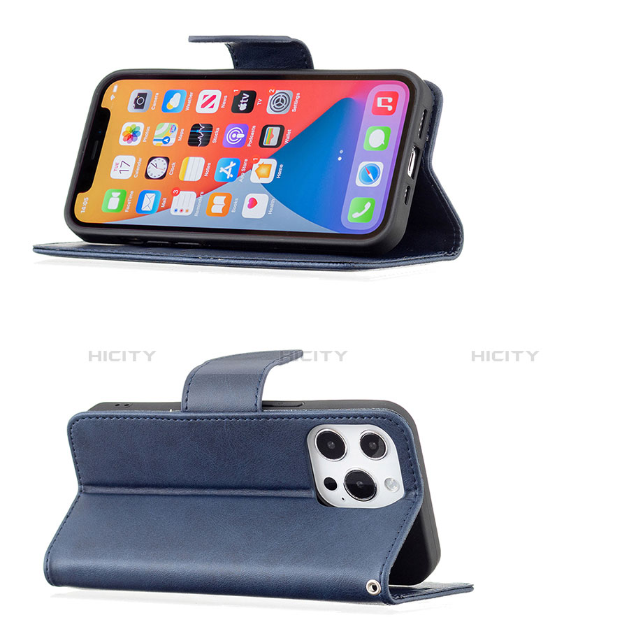 Funda de Cuero Cartera con Soporte Carcasa L01 para Apple iPhone 13 Pro Azul