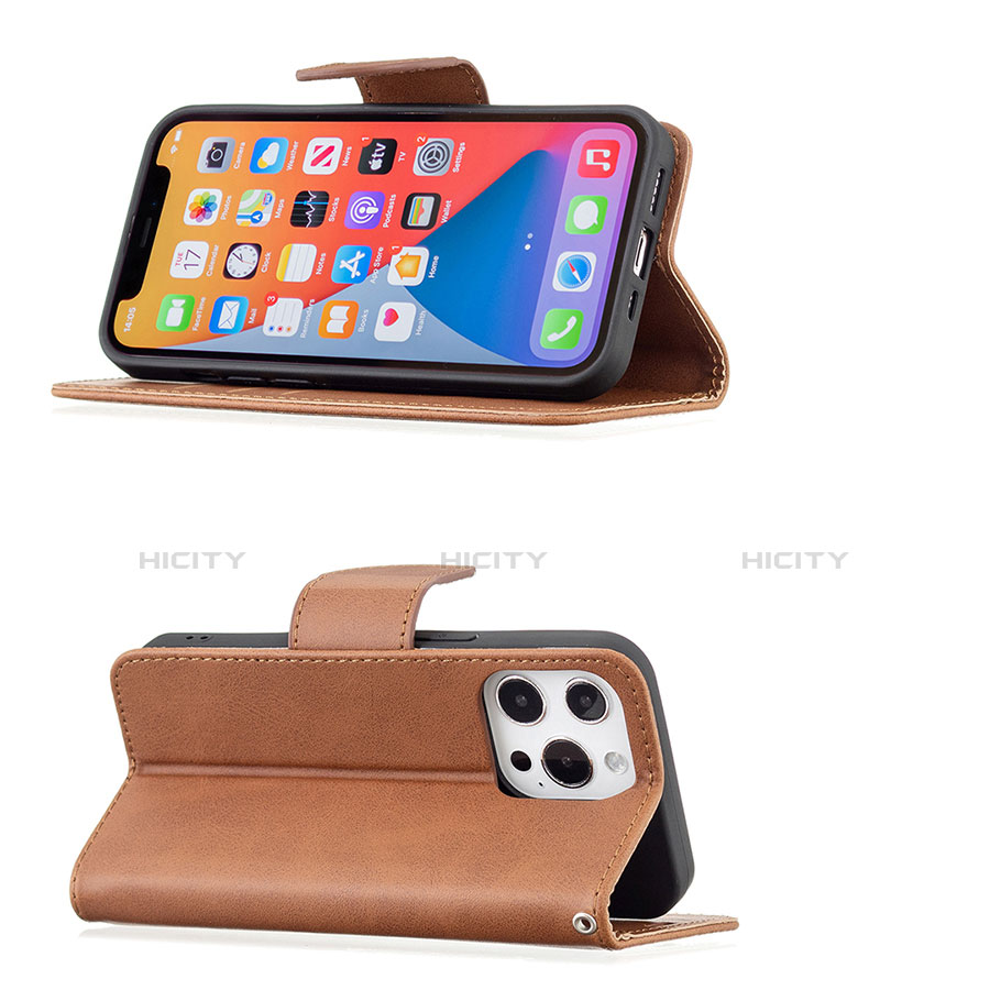 Funda de Cuero Cartera con Soporte Carcasa L01 para Apple iPhone 13 Pro Max Marron