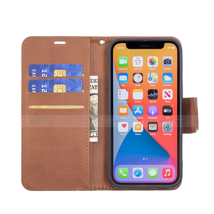 Funda de Cuero Cartera con Soporte Carcasa L01 para Apple iPhone 13 Pro Max Marron