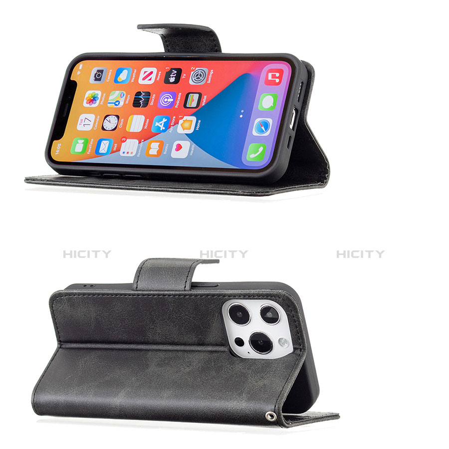 Funda de Cuero Cartera con Soporte Carcasa L01 para Apple iPhone 13 Pro Negro