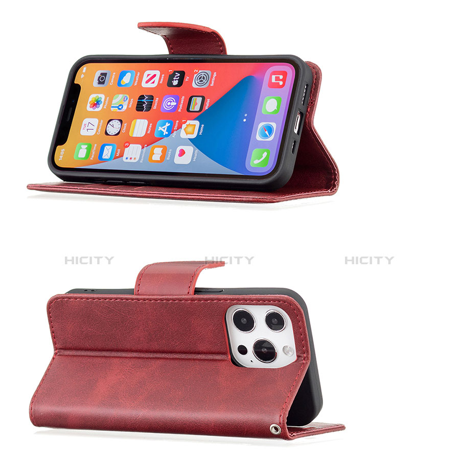 Funda de Cuero Cartera con Soporte Carcasa L01 para Apple iPhone 13 Pro Rojo