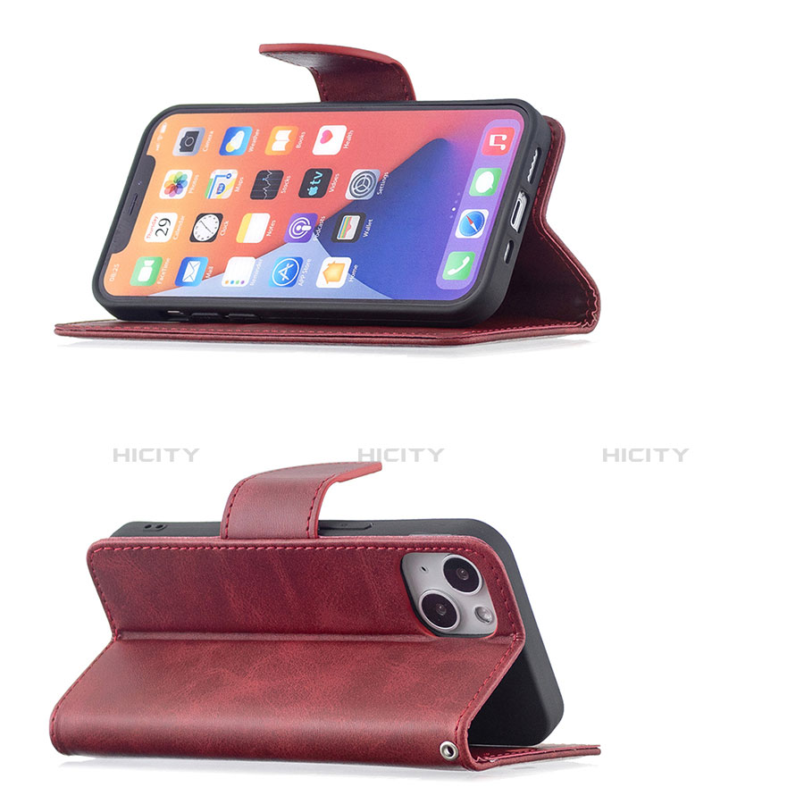 Funda de Cuero Cartera con Soporte Carcasa L01 para Apple iPhone 13 Rojo