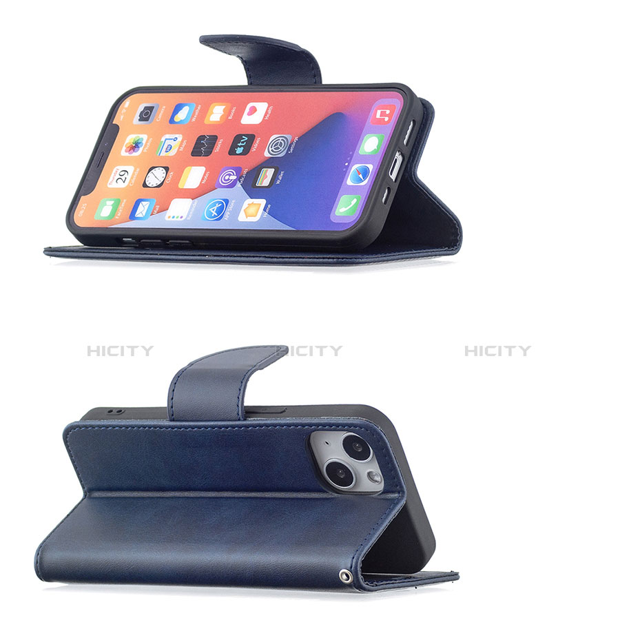 Funda de Cuero Cartera con Soporte Carcasa L01 para Apple iPhone 14 Azul