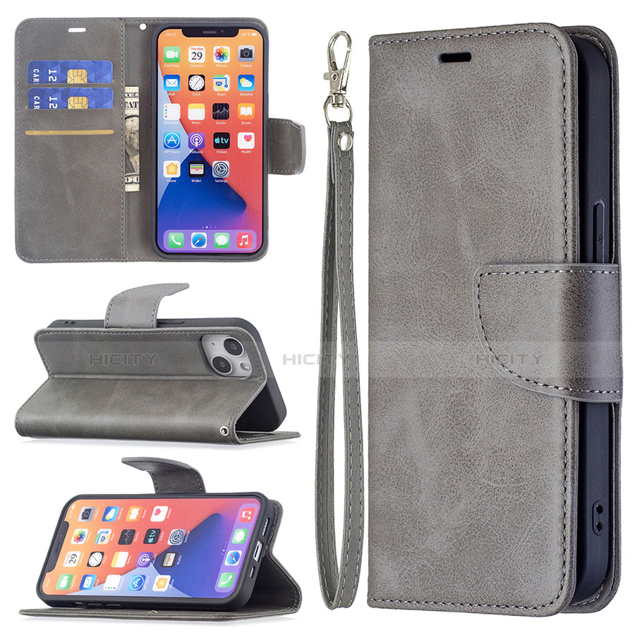 Funda de Cuero Cartera con Soporte Carcasa L01 para Apple iPhone 14 Plus Gris