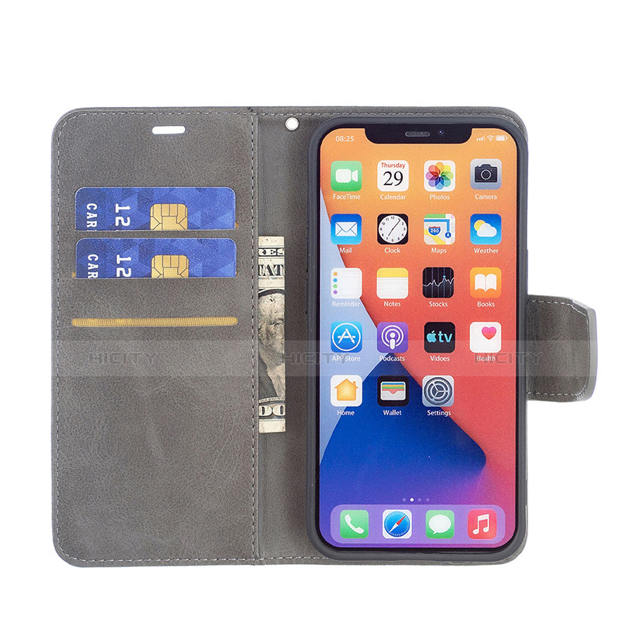 Funda de Cuero Cartera con Soporte Carcasa L01 para Apple iPhone 14 Plus Gris