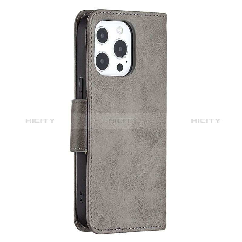 Funda de Cuero Cartera con Soporte Carcasa L01 para Apple iPhone 14 Pro Gris Oscuro