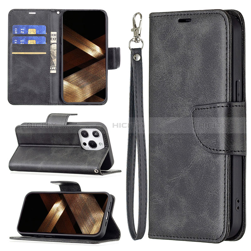 Funda de Cuero Cartera con Soporte Carcasa L01 para Apple iPhone 14 Pro Max Negro