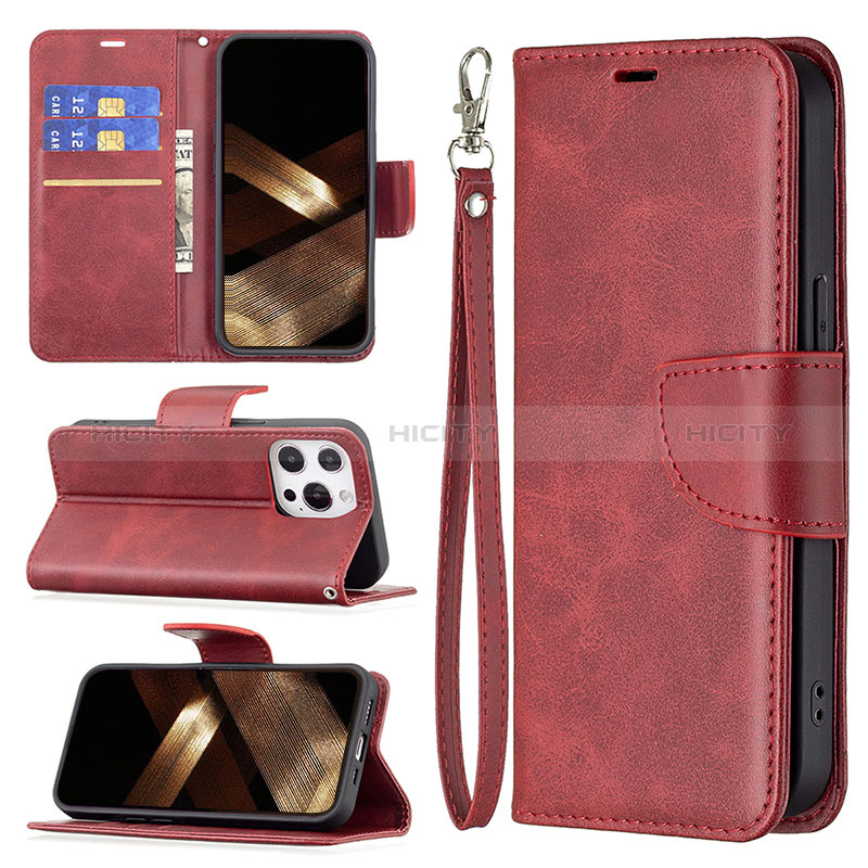 Funda de Cuero Cartera con Soporte Carcasa L01 para Apple iPhone 14 Pro Max Rojo