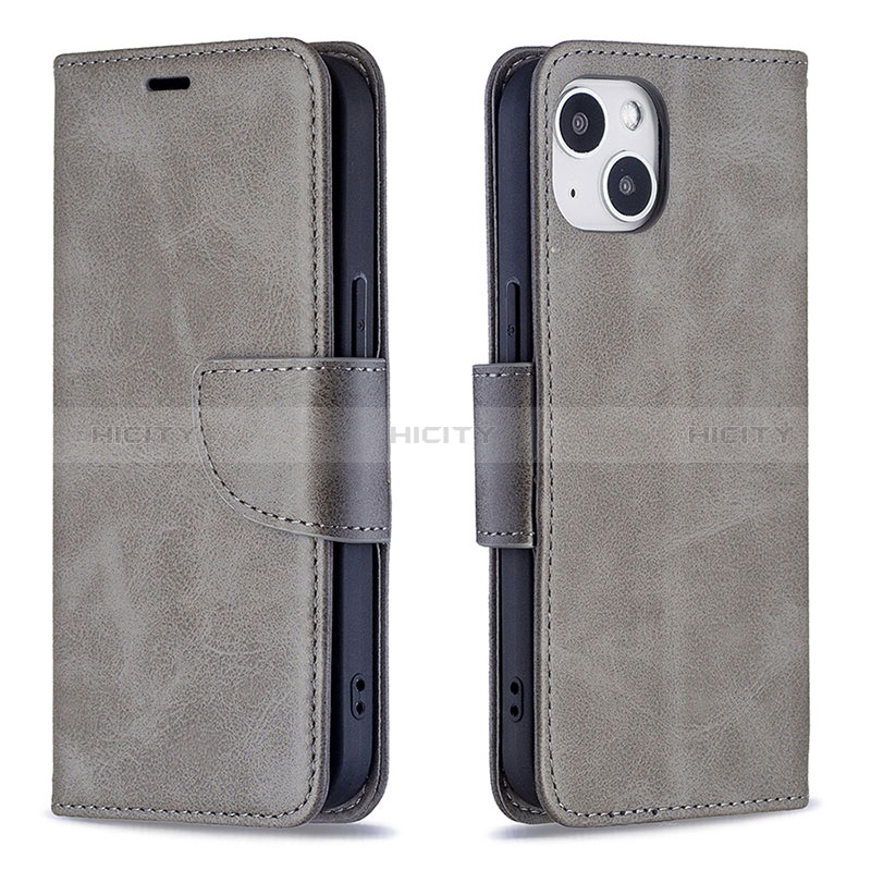 Funda de Cuero Cartera con Soporte Carcasa L01 para Apple iPhone 15 Plus Gris