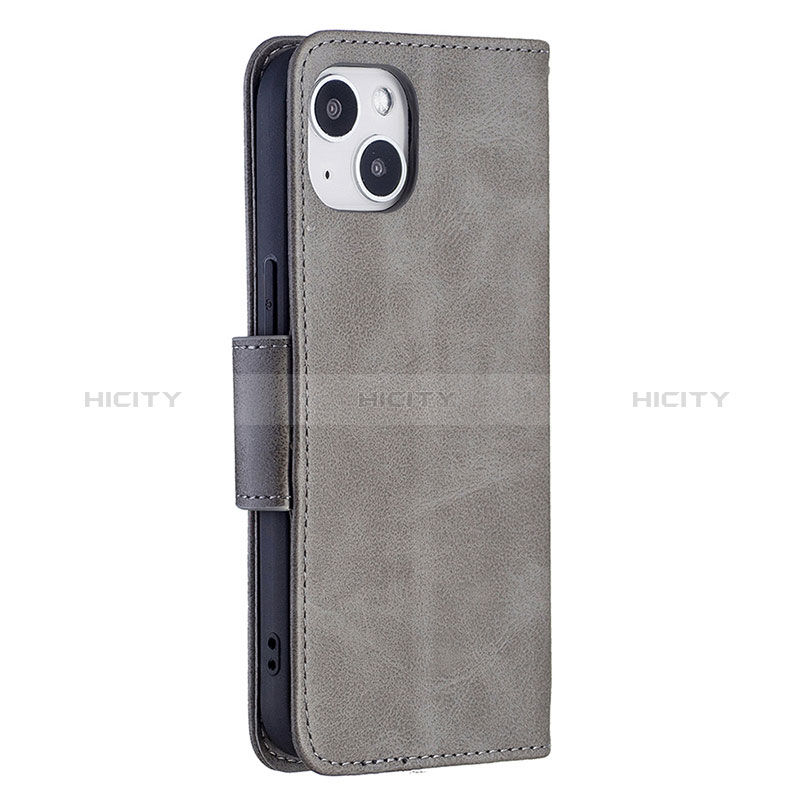 Funda de Cuero Cartera con Soporte Carcasa L01 para Apple iPhone 15 Plus Gris