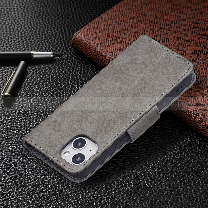 Funda de Cuero Cartera con Soporte Carcasa L01 para Apple iPhone 15 Plus Gris