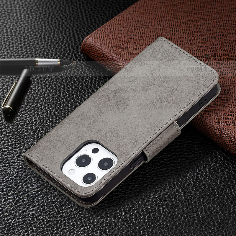 Funda de Cuero Cartera con Soporte Carcasa L01 para Apple iPhone 15 Pro Gris Oscuro