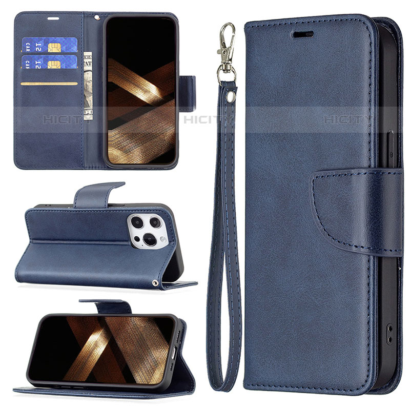 Funda de Cuero Cartera con Soporte Carcasa L01 para Apple iPhone 15 Pro Max Azul