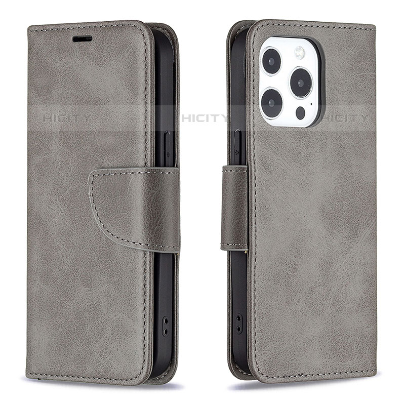 Funda de Cuero Cartera con Soporte Carcasa L01 para Apple iPhone 15 Pro Max Gris Oscuro