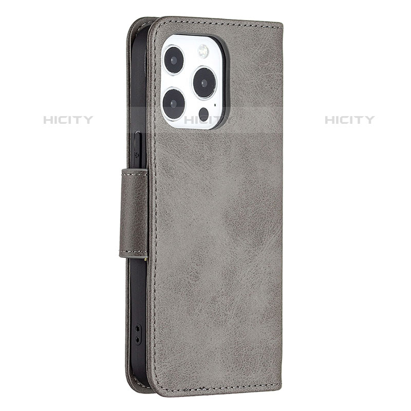 Funda de Cuero Cartera con Soporte Carcasa L01 para Apple iPhone 15 Pro Max Gris Oscuro