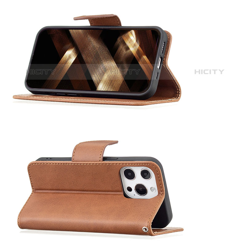 Funda de Cuero Cartera con Soporte Carcasa L01 para Apple iPhone 15 Pro Max Marron