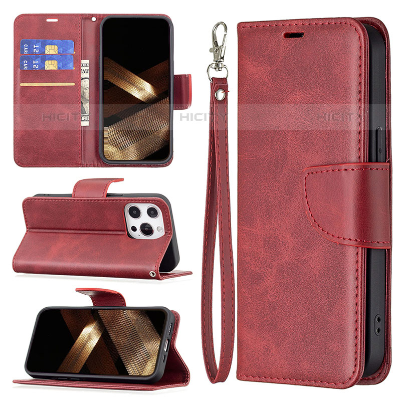 Funda de Cuero Cartera con Soporte Carcasa L01 para Apple iPhone 15 Pro Max Rojo