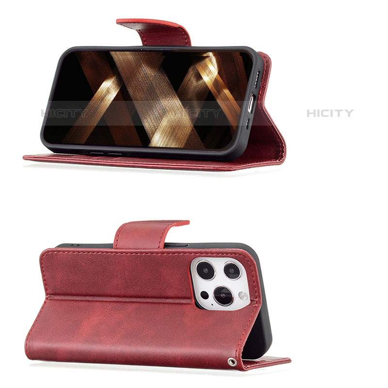 Funda de Cuero Cartera con Soporte Carcasa L01 para Apple iPhone 15 Pro Max Rojo