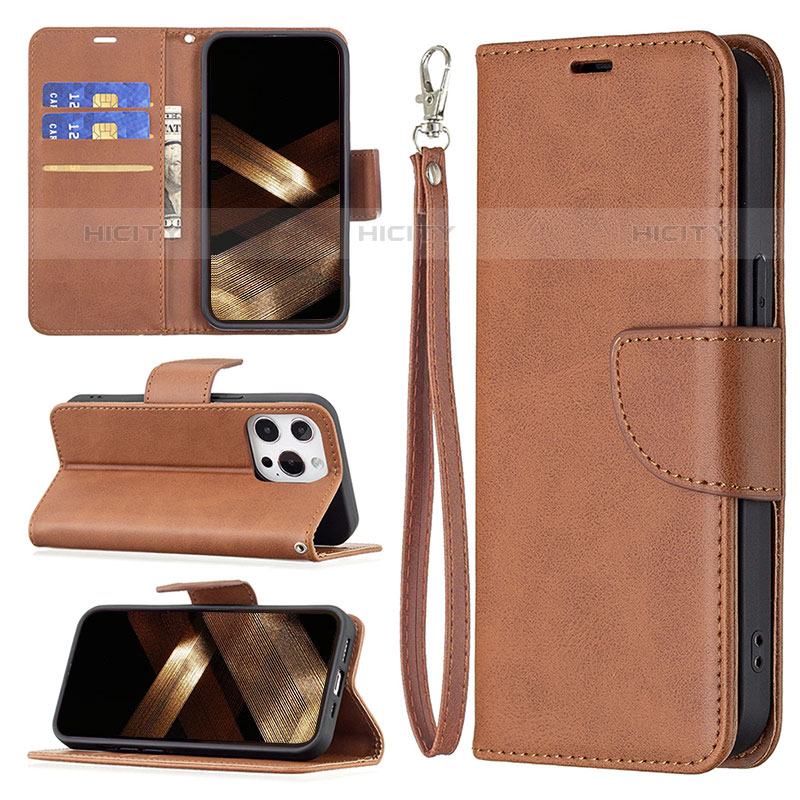 Funda de Cuero Cartera con Soporte Carcasa L01 para Apple iPhone 16 Pro Max Marron