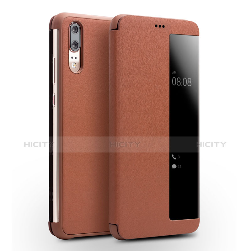 Funda de Cuero Cartera con Soporte Carcasa L01 para Huawei P20 Marron