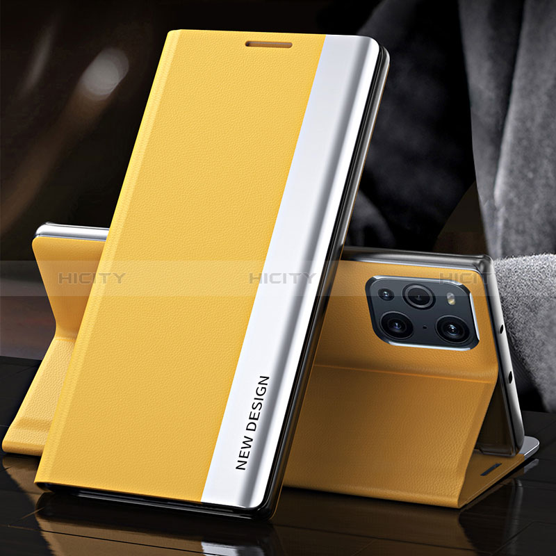 Funda de Cuero Cartera con Soporte Carcasa L01 para Oppo Find X3 5G Amarillo