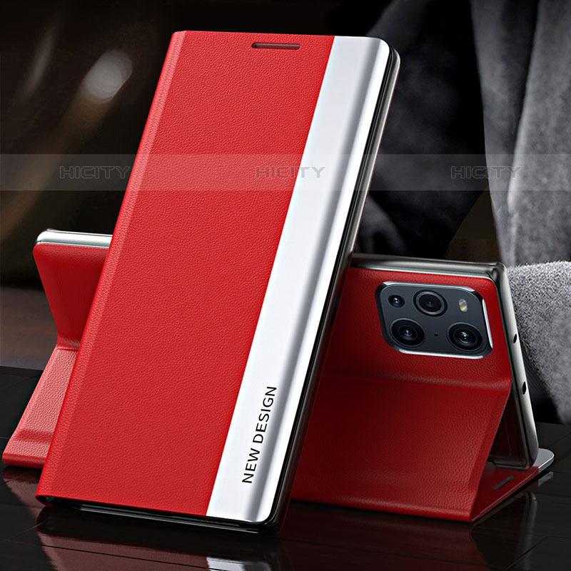 Funda de Cuero Cartera con Soporte Carcasa L01 para Oppo Find X3 Pro 5G Rojo