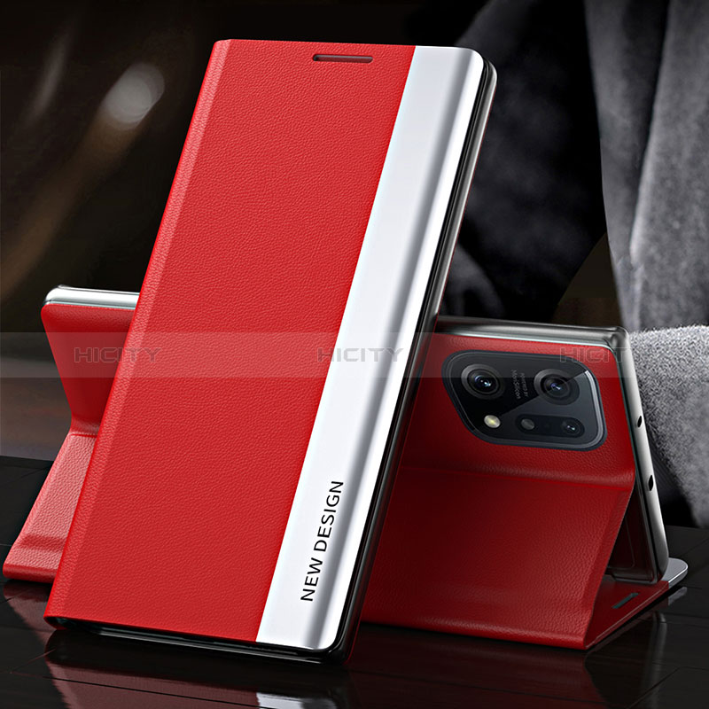 Funda de Cuero Cartera con Soporte Carcasa L01 para Oppo Find X5 5G Rojo