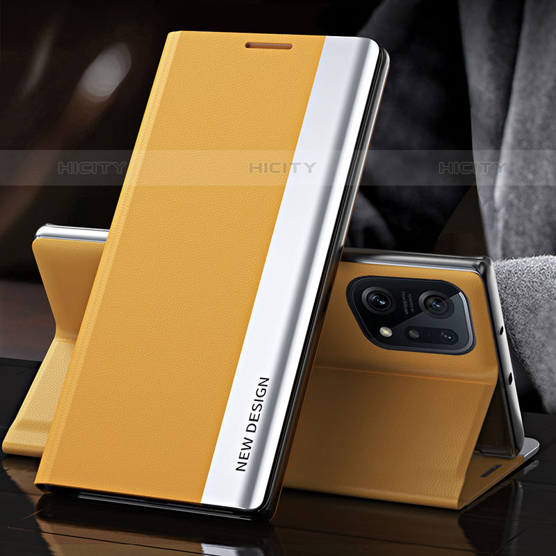 Funda de Cuero Cartera con Soporte Carcasa L01 para Oppo Find X5 Pro 5G Amarillo