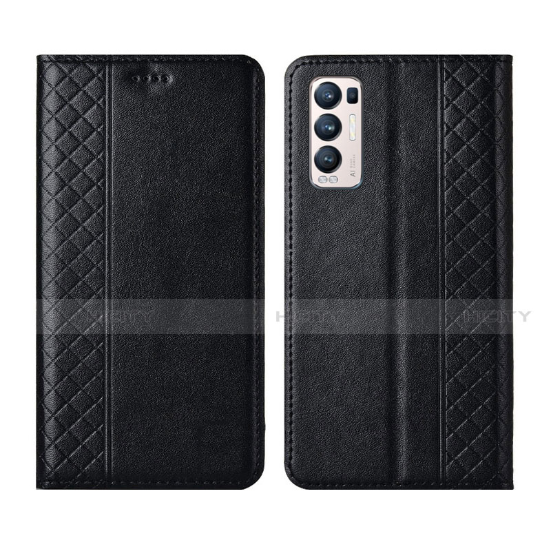 Funda de Cuero Cartera con Soporte Carcasa L01 para Oppo Reno5 Pro+ Plus 5G Negro