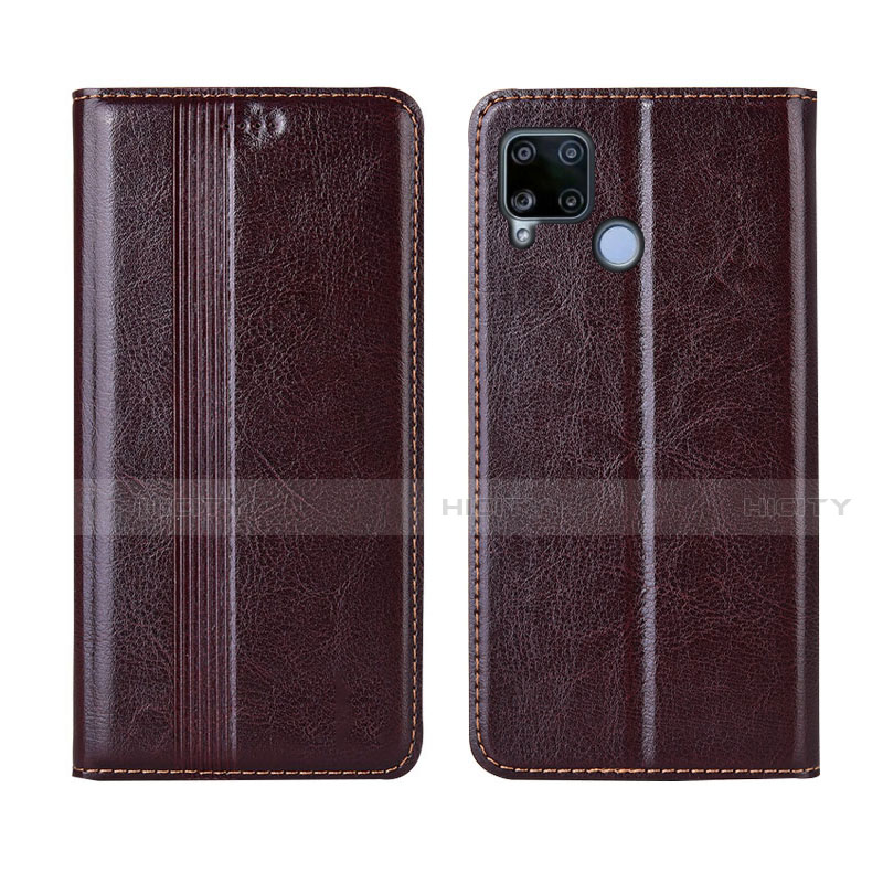 Funda de Cuero Cartera con Soporte Carcasa L01 para Realme C15 Marron