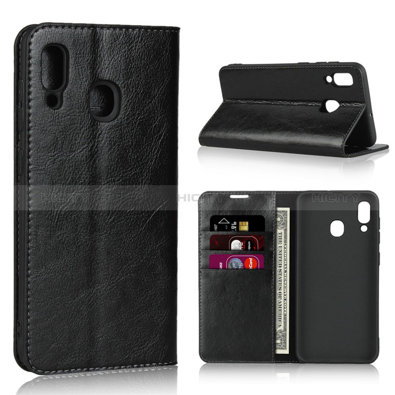 Funda de Cuero Cartera con Soporte Carcasa L01 para Samsung Galaxy M10S Negro