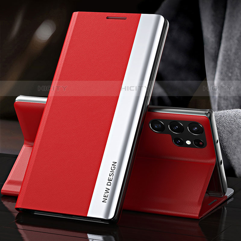 Funda de Cuero Cartera con Soporte Carcasa L01 para Samsung Galaxy S21 Ultra 5G Rojo