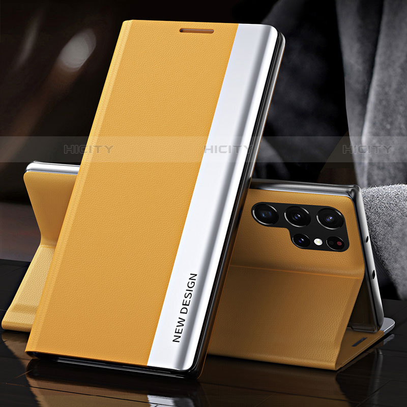 Funda de Cuero Cartera con Soporte Carcasa L01 para Samsung Galaxy S23 Ultra 5G Amarillo