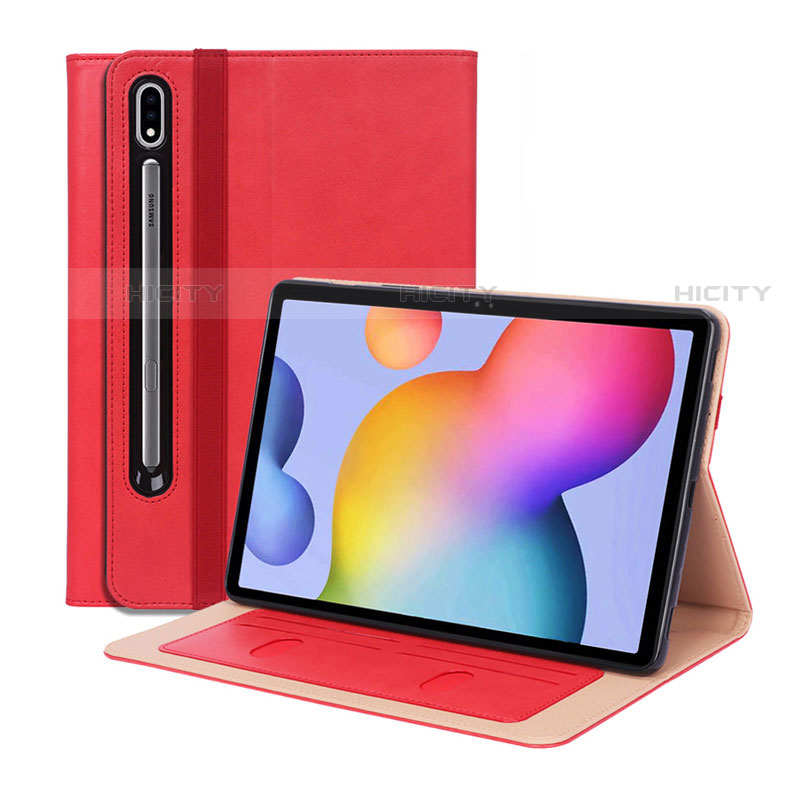 Funda de Cuero Cartera con Soporte Carcasa L01 para Samsung Galaxy Tab S7 Plus 12.4 Wi-Fi SM-T970 Rojo