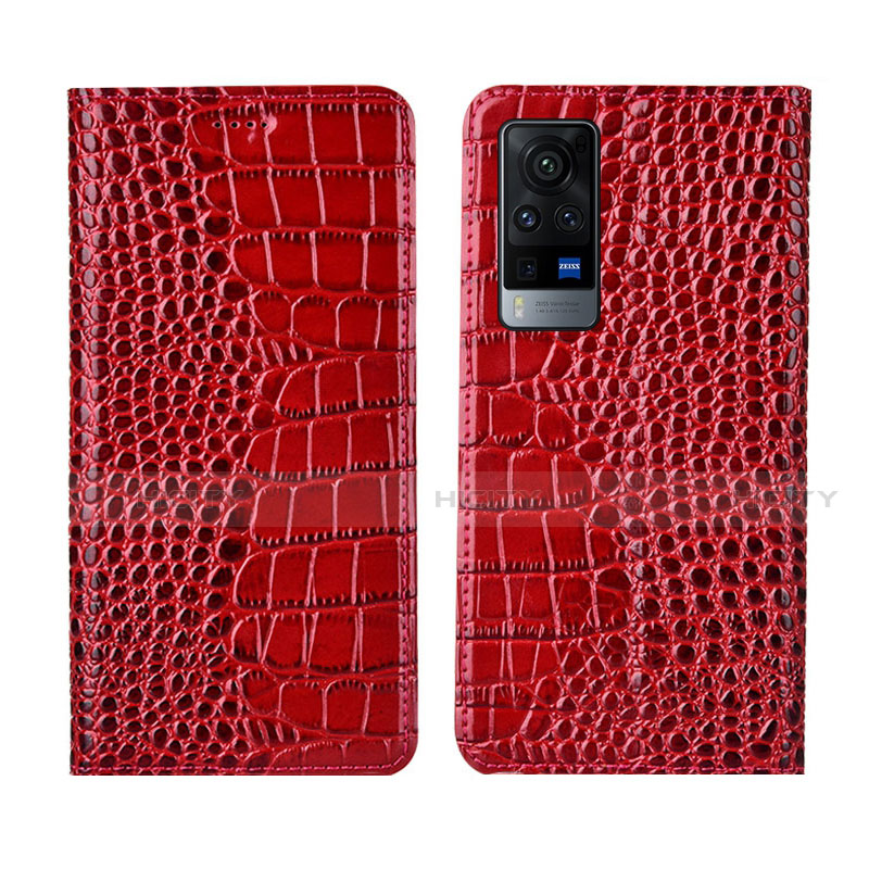 Funda de Cuero Cartera con Soporte Carcasa L01 para Vivo X60 Pro 5G Rojo